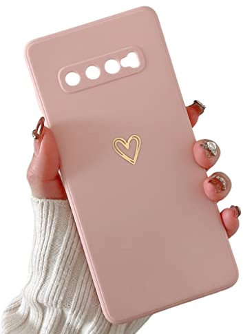 ZUKKASHAN Compatible with Samsung Galaxy S10 Case for Women Girls, Soft Liquid Silicone Bronzing Love- Heart Pattern Slim Thin TPU Shockproof Case for Samsung Galaxy S10 (Pink)