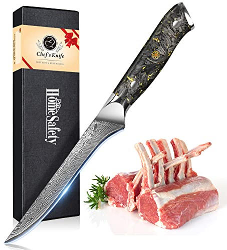 Home Safety Coltello da disossare 14,5 cm, coltello da bistecca professionale, in acciaio damasco a 67 strati con manico ergonomico, coltelli da cucina per disossare carne e pesce