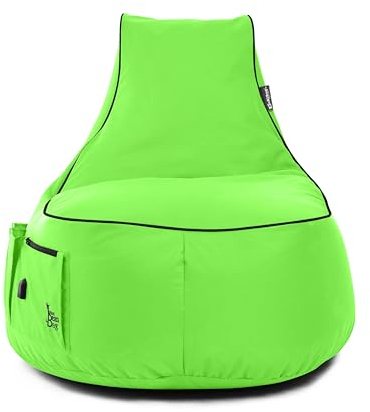 BuBiBag Gaming Sitzsack zum Zocken mit -Anschluss & Taschen, Halterung, Gamer Sessel für Kinder und Erwachsene, Beanbag Indoor und Outdoor - JokerBag (Kiwigrün)