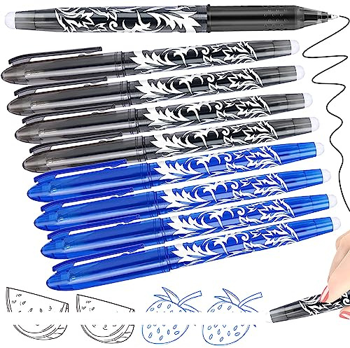 Artbiu 8 Erasable Pens Black Blue, Rub Out Pens Ink Eraser Pen with Rubber, Friction Pen with Rubbers on the End, 0.5mm Erasable Gel Biro for Smooth Writing, Back to School Supplies