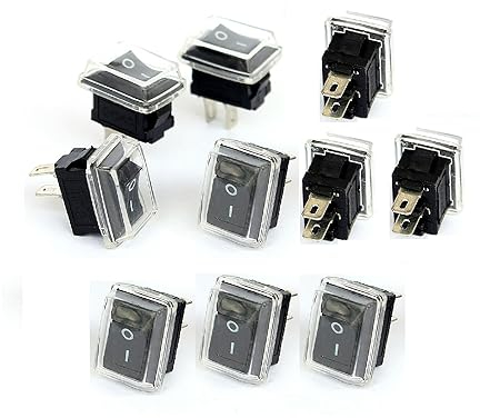 Switian 10 Stück Mini Kippschalter SPST 3A 250V/6A 125V AC, 2 Pin Ein/Aus Wippenschalter mit Schutzkappe - Schwarz, für Auto Boot Haushaltsgeräte, Snap-In Montage