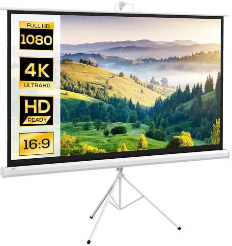 HOMCOM Telo Proiettore da 84 Pollici 4K HD Formato 16:9 con Treppiede Pieghevole Regolabile, Schermo Proiettore Portatile in Metallo, Grandangolo di 160 Gradi, per Casa, Home, Cinema, Esterno, Bianco