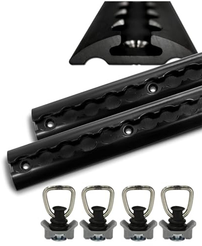 Binario aereo nero in alluminio semicircolare – 2 x 1 metro 4 raccordi – guida aerea verniciata a polvere per il fissaggio del carico per auto, camion, rimorchi, camper, ecc. – binari di ancoraggio