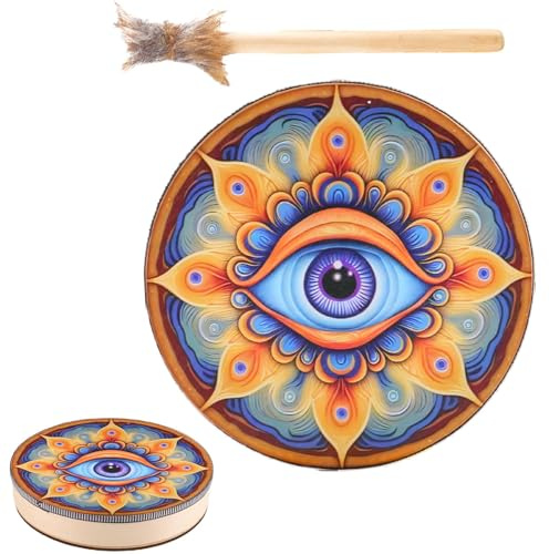 Shamaniska trummor, trä shaman trummor med trumstift – retro färg shaman handtrumma, dekorationsdesign handtrumma, trä för meditation, andlig musik