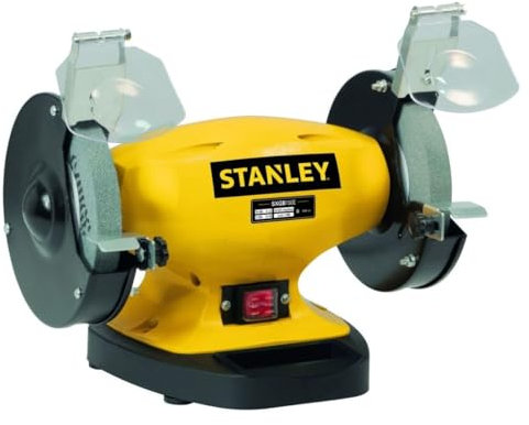 STANLEY - Amoladora de banco profesional 2 muelas Ø150 mm Grano de 36 y 60 Base de hierro fundido antivuelco