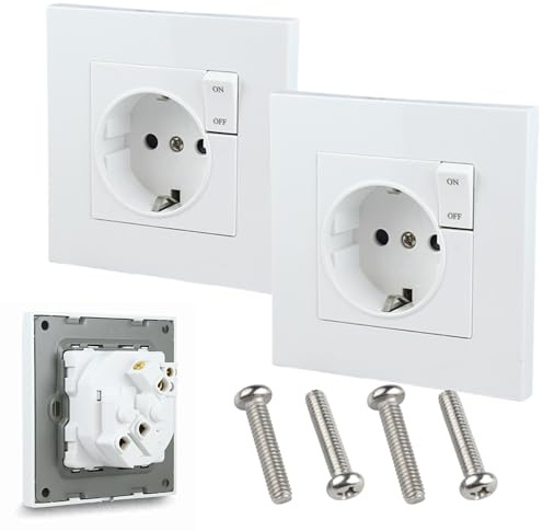 BAYON Enchufe con Interruptor de Pared (Pack de 2) - Controla tus Dispositivos y Ahorra Energía - Mecanismo Empotrable con Toma de Corriente Schuko