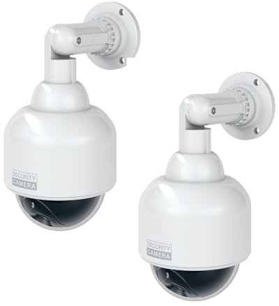 BASI | Lot de 2 caméras dôme factice avec lumière LED clignotante | Caméra factice | Caméra de surveillance pour l'intérieur et l'extérieur protégé | Support à 360 ° | Blanc | CCTV