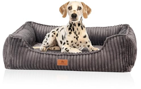 Knuffelwuff orthopädisches Hundebett aus Breitcord Sedona XL 105 x 75cm Grau | Abnehmbarer Bezug | waschbar | für große, mittelgroße und kleine Hunde