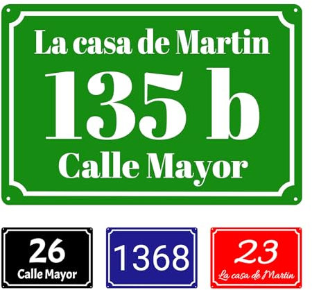 Placa de Número para Casa Personalizable, Aluminio, Múltiples colores, Estilo Calle Mayor