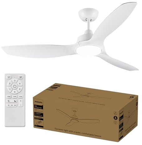 Philips Deckenventilator mit festem Flügel, 3 Flügel, groß (52), 28 W LED-Licht, Gleichstrommotor, Farbtemperaturbereich (3000 K, 4300 K, 6500 K) mit Dimmfunktion, inkl. Fernbedienung