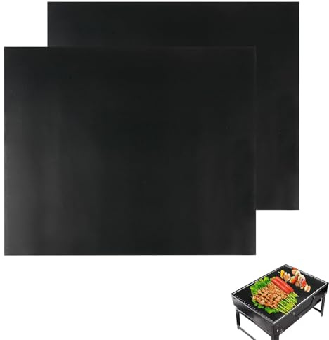 Srvauyea 2 Pièces Tapis de Cuisson Barbecue, Tapis Grille Barbecue, 40x50 cm Papier Barbecue ​Anti-Adhérent Réutilisable Nettoyable, Plaque Feuille de Cuisson Four Accessoire pour Four et Barbecue