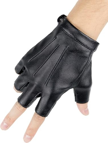 Philicoco PU Leder Fingerlose Handschuhe Herren, Schwarze(S)