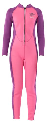 Trajes de neopreno de 2.5 mm para niños y niñas, bloque de color, manga larga, trajes de baño térmicos de cuerpo completo (rosa, 9-10 años)