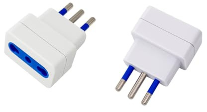 Set 2 pezzi Adattatore da 10A a 16A con Protezione Sovraccarico 1500W Spina 10A e Presa Bipasso 10/16A 2P+T, Sicurezza con Alveoli Protetti, Bianco
