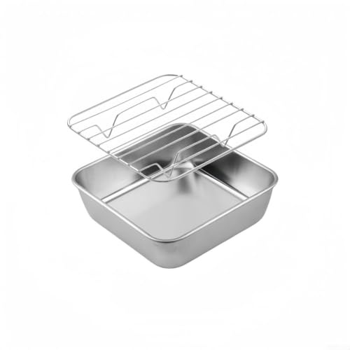 Set di teglie da forno in acciaio inox e griglia di raffreddamento per forno, arrosti, tacchino, verdure, torte, barbecue, antiaderente, antiruggine, lavabile in lavastoviglie, argenteo, 15 x 15 x 5