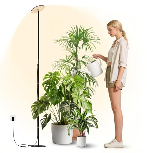 AJABotanics Lampe Horticole LED 60W sur Pied, Lampe Plante Intérieur Plein Spectre, Hauteur Réglable jusqu’à 216 cm, pour Grandes Plantes, Télécommande, Minuterie 4H/8H/12H
