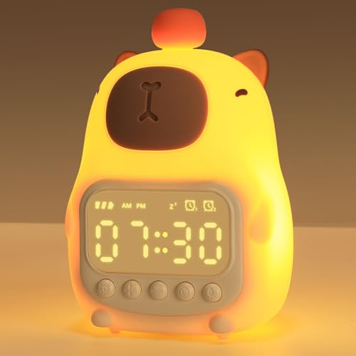 YISSVIC Sveglia Bambini Capybara Luce Notturna in Silicone 2 Allarmi Funzione Ripetizione Display 12/24h Orologio Sveglia Capibara per Ragazzi e Ragazze