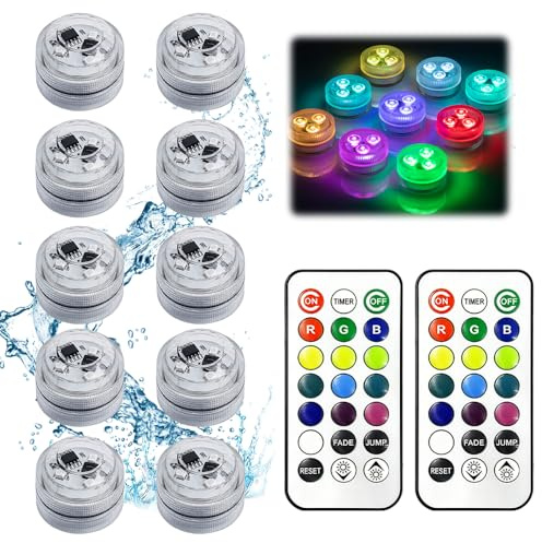 Afenau Luces para Piscina, LED Piscina sin Instalación, 13 colores RGB Luz Piscina, Luces Subacuáticas, Mini Luces de Té LED para Jarrón, Base de Acuario, Estanque, Jardín, Jardines y decora (10)