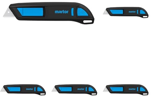 MARTOR Cuchillos de seguridad con retracción de hoja & Hoja redondeada, SECUNORM 300, Cuchillo de seguridad profesional, ligero, plástico, Para diestros y zurdos, 17 mm de profundidad de corte
