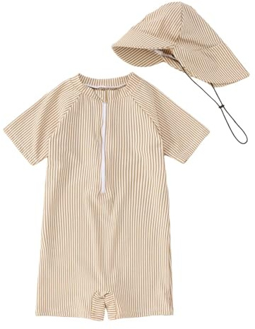 Traje de Baño Bebé UPF50+ con Capucha y Mangas Corta Traje de Baño Bebe Niño Niña Cómoda y Transpirable Ropa de Verano de Playa Vacaciones para 0-2 Años