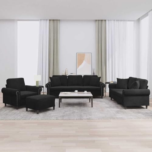 Sinkzol 4-TLG. Vardagsrumssoffa med kudde svart sammet, hörnsoffa, lounge, förvaringsutrymme, bekväm stoppning, bäddsoffa, ottoman, schäslong, perfekt för gästrum och vardagsrum