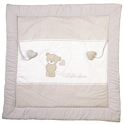 roba Krabbeldecke Liebhabär - Baby Spieldecke 100 x 100 cm mit Bären Motiv - Gepolsterte Spielunterlage / Laufgittereinlage aus Baumwolle - inkl. Spielzeug Anhänger