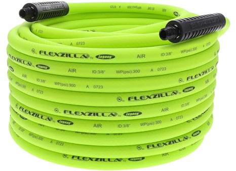 Flexzilla Air Hose, 3/8 in. x 100 ft., 1/4 in. MNPT Fittings, Heavy Duty, Lightweight, Hybrid, ZillaGreen - HFZ38100YW2