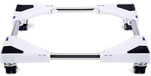 SMONTER Waschmaschine Verschiebbarer Sockel, Podeste & Rahmen für Kühlschrank, Multifunktionales Bewegliches Waschmaschinen Untergestell für Trockner, 4 Räder, Weiß (42-65cm)