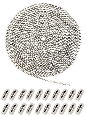 Ceiling Fan Pull Chain Extenders – 16 ft 3.2 mm Stainless Steel Ball Chain with 20 Connectors, Fan and Light Pull Chain Extension for Fixtures