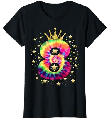 Colorful Tie Dye 8 Year Old Girls 8th Birthday T-Shirt