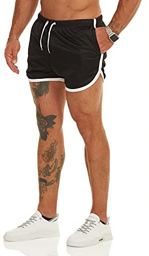 Ouber Men's Fitted Shorts Bodybuilding Workout Gym Running Tight Lifting Shorts with Pockets Black,XXL