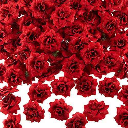 Syhood 100 Pieces 1.77 Red Artificial Roses Head Bulk Small Silk Fake Rose Buds for Decoration, DIY Crafts, Wedding Centerpieces Bridal Shower Party Home Garland Decor
