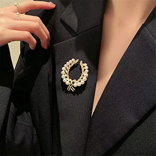 TseenYi Broche Blé Mode Perle Corsage Baroque Or Écharpe Épingle Revers Clip Chemise Bijoux pour Femmes et Filles Mariage Saint Valentin Cadeau De Noël