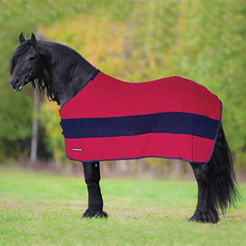 Horsenjoy Abschwitzdecke Jasmine Fleecedecke mit Gurten (155 cm, weinrot-dunkelblau)