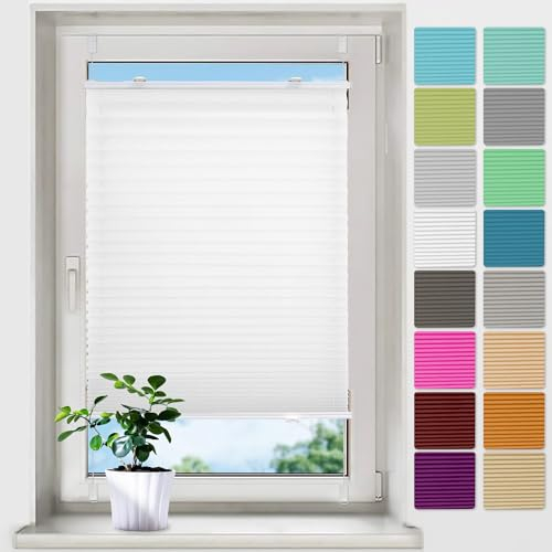 bobodeco Plissee ohne Bohren Plissees Klemmfix - Weiß 85 x 130 cm (BxH) - Easyfix Plisseerollo Jalousie Faltrollo Blickdicht - Sichtschutz - Sonnenschutz Fertifplissee - Rollos für Fenster und Tür