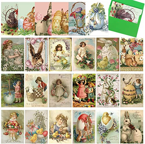 Yinder 24 Pack Vintage Easter Card Bulk Easter Victorian Retro Bunny Greeting Postcards with Envelopes Assorted Funny Notecards for School Home Office Business Gift Supplies, 4 x 6 Inches