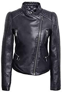 QUEEN HELENA Y2007 - Chaqueta de motorista de piel sintética para moto, estilo informal, elegante, corta, Negro , L