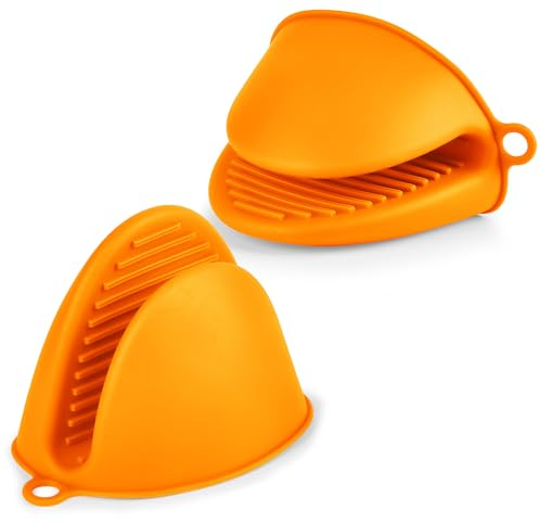 AUAUY 1 Par Silicona Mini Manoplas Horno, Manoplas Resistentes Al Calor, Guantes Horno Barbacoa, Manoplas PequeñAs para Cocina, Manoplas para Airfryer para Cocinar, Hornear y Asar (Naranja)
