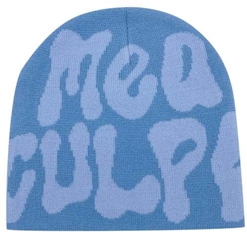 Y2k Beanie Mütze Herren Damen Teenager Y2k Cap Winter Knit Skater Beanie Mütze Hip Hop Strickmützen Baumwolle Spider MEA Culpa Printed Y2k Beanie Cap Hat Pink Harajuku Fashion
