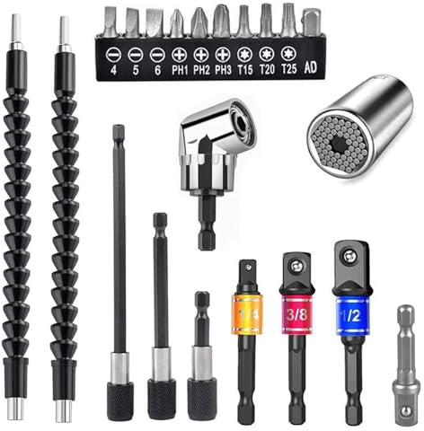 21 Stück Winkelaufsatz für Akkuschrauber 105° Winkelgetriebe Bohrer Verlängerung Winkelschrauber Aufsatz Winkelaufsatz Winkelschrauber Winkelaufsatz für Garage Bauarbeiter