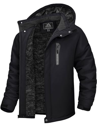 TACVASEN Herren Winterjacke Wasserdicht Outdoorjacke Atmungsaktiv Warme Gefütterte Snowboardjacke Winddicht Schwarz, 3XL