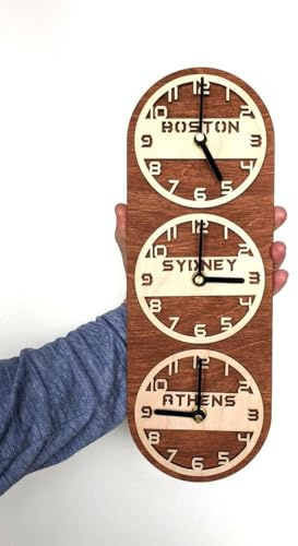 MonaStarLight Vertical Wall Clock with 2-5 Time Zones Dials, Custom Personalized Multiple World Clock, Office or Family Home Timezone Clock, Black Or Brown