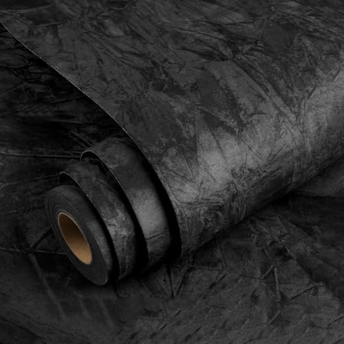 YENHOME Papel Pared Autoadhesivo Terciopelo Negro 40 x 200 cm Papel Pintado pared Dormitorio Terciopelo Autoadhesivo Negro Joyero Papel Forrar Mueble Cómoda Habitacion Papel Tapiz Dormitorio Salon