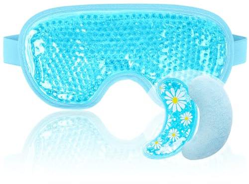 NEWGO Cooling Eye Mask for Puffy Eyes, Cold Eye Mask Eye Ice Pack for After Eyes Surgery, Tension Stress Relief, Itchy Eyes, Headaches, Dark Circles - Blue (1 Set Eye Pad and Eye Mask)