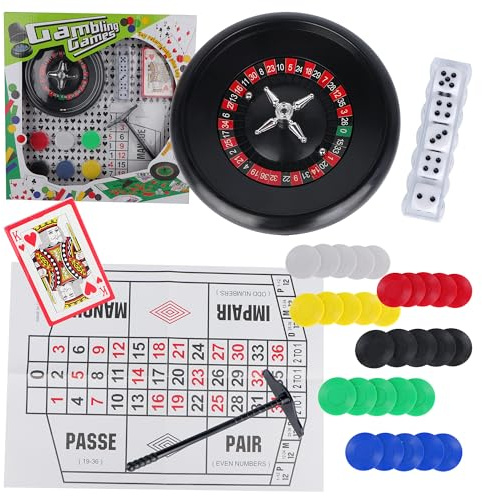 Xelue FF Roulette Wheel Game Set Include 6 Roulette Wheel with Playing Mat, Cards/Chips, and Rake, Poker, Dice