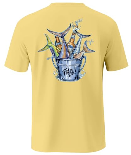 Palmyth Men's Fishing Shirt Short Sleeve Sun Protection UV UPF 50+ SPF T-Shirt Yellow Fin and Foam 2X-Large
