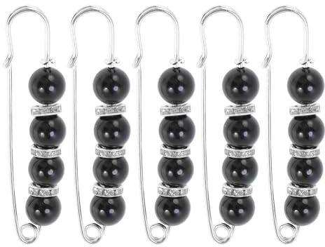 CAPASTEC Spille di sicurezza, Spille perle, Spilla da balia in metallo resistente, per Gonne Maglia, Spille per Tessuti, Spilla per Scialle, Ideale per Vari Tessuti, Tonalità Argento, 5 Pz