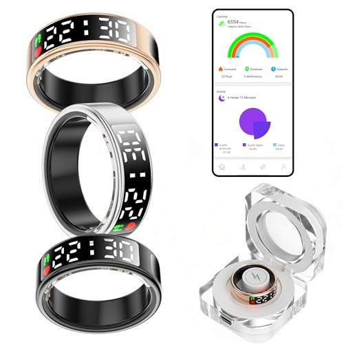 smartia – Bague Intelligente avec écran Tactile, modèle 2026 Application Incluse, Smart Ring Homme et Femme, Bague d’activité et de Suivi de la santé, Surveillance du Sommeil (Noir, 12)