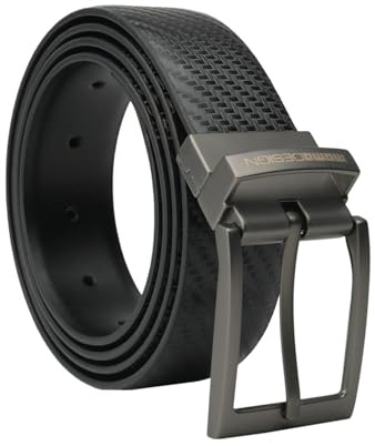 MOMO Design Cintura Uomo Reversibile in Pelle Liscia e Carbon, Fibbia Satinata Nickel Free, Nero, 2 in 1, Accorciabile, Alta 3,5 cm Con Scatola Regalo