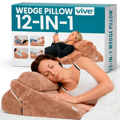 Bed Wedge Pillow for Sleeping - 12n1 For After Surgery, Sleep Apnea, Acid Reflux Relief - Headboard, Sit Up Triangle Pillow, Back Support Wedge & Foam Body Positioner Pain Relief - Elevated for Adults